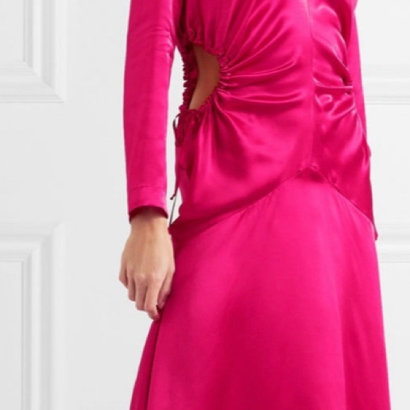 MATERIEL TBILISI Asymmetric Cutout Silk-satin Midi Fuchsia Dress Size 8 - Picture 9 of 10